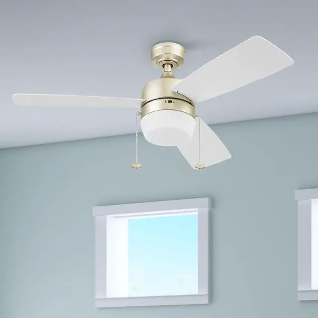 Alt view image 6 of 6 - Ceiling Fans Barcadero 44 Inch LED Indoor Ceiling Fan with Light, Pull Chain, Reversible Motor, 3 Dual Finish Blades, Soft Gold