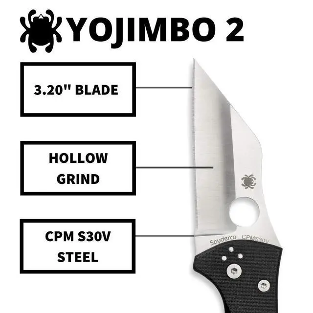 Alt view image 3 of 6 - Yojimbo 2 Folding Pocket Knife, PlainEdge | 7.69" Overall Length, 3.2" CPM S30V Steel Blade, G-10 Handle, Compression Lock, Hollow Grind