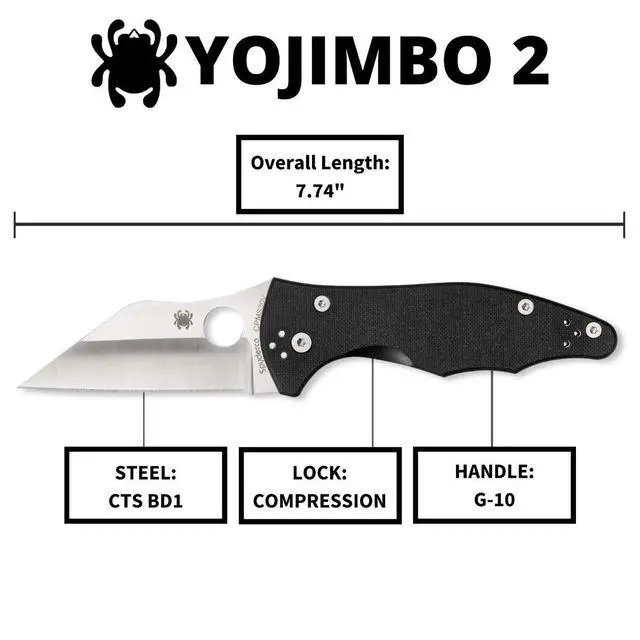 Alt view image 5 of 6 - Yojimbo 2 Folding Pocket Knife, PlainEdge | 7.69" Overall Length, 3.2" CPM S30V Steel Blade, G-10 Handle, Compression Lock, Hollow Grind