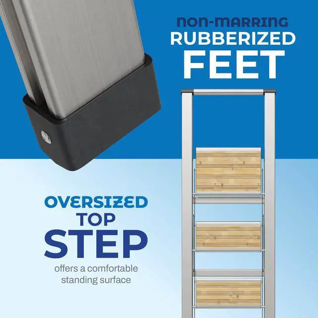Alt view image 4 of 6 - Step Ladder 4 Step Folding, Decorative - Beautiful Bamboo & Silver Aluminum, Ultra Slim Profile, Anti Slip Steps, Sturdy-Portable for Home, Office, Kitchen, Photography Use,By