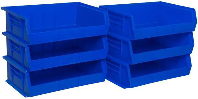 Main image of 30255 AkroBins Plastic Storage Bins, Space-Saving Stackable Bins for Garage, Pantry, Craft Organization, 11" x 16" x 5", Blue, 6-Pack