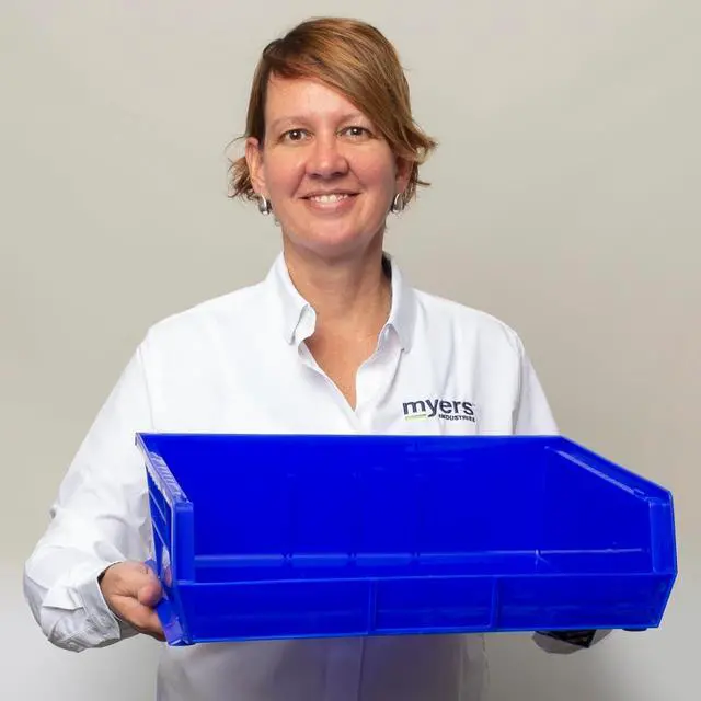 Alt view image 2 of 6 - 30255 AkroBins Plastic Storage Bins, Space-Saving Stackable Bins for Garage, Pantry, Craft Organization, 11" x 16" x 5", Blue, 6-Pack