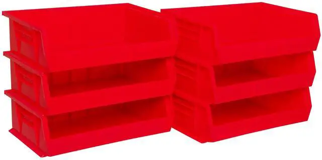 Main image of 30255 AkroBins Plastic Storage Bins, Space-Saving Stackable Bins for Garage, Pantry, Craft Organization, 11" x 16" x 5", Red, 6-Pack