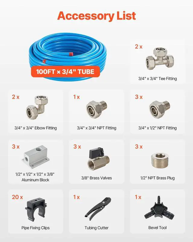 Alt view image 2 of 6 - Air Compressor Line Kit, 100FT x 3/4", HDPE-Aluminum Compressed Air Piping System, Leak-Proof, Pressure-Resistant & Easy-to-Install, Compressed Air Line Tubing Kit for Garages Workshops, Blue