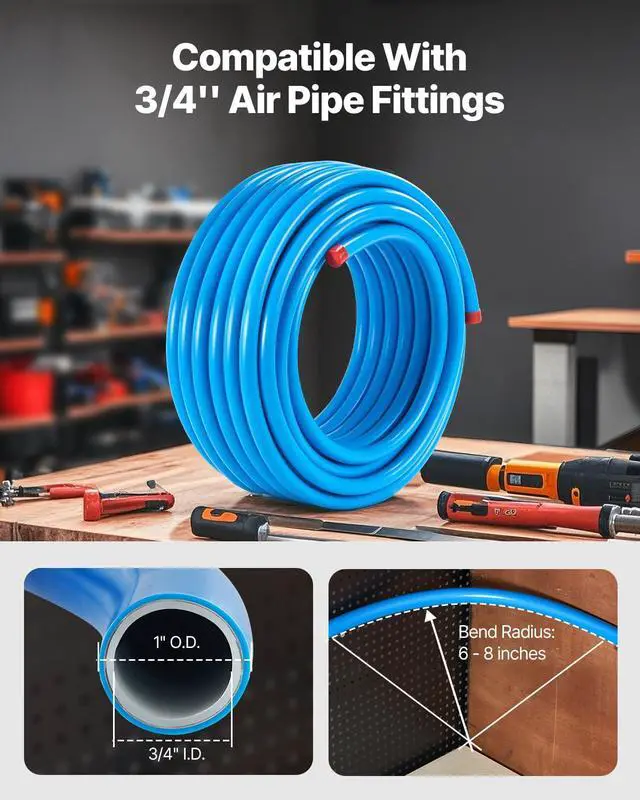 Alt view image 3 of 6 - Air Compressor Line Kit, 100FT x 3/4", HDPE-Aluminum Compressed Air Piping System, Leak-Proof, Pressure-Resistant & Easy-to-Install, Compressed Air Line Tubing Kit for Garages Workshops, Blue