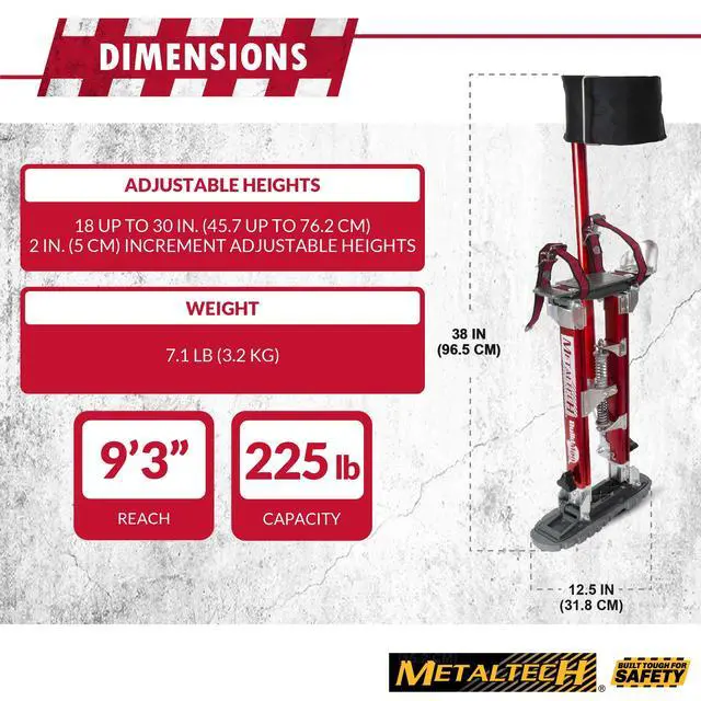 Alt view image 4 of 6 - I-BMDS1830 BuildMan Grade 18-in. to 30-in. Drywall Stilts 2-Pack, Anodized Aluminum Stilts for Adults, Drywall Tools for Home Improvement, Paint Stilts with Anti-Fatigue Comfort Straps