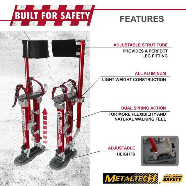 Alt view image 5 of 6 - I-BMDS1830 BuildMan Grade 18-in. to 30-in. Drywall Stilts 2-Pack, Anodized Aluminum Stilts for Adults, Drywall Tools for Home Improvement, Paint Stilts with Anti-Fatigue Comfort Straps