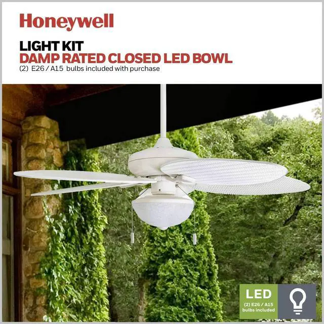 Alt view image 3 of 6 - Ceiling Fans Inland Breeze Tropical 52 Inch Indoor Outdoor Ceiling Fan with Light, Pull Chain, 5 Blades with Reversible Motor, White