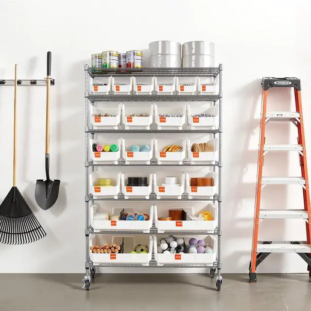 Alt view image 2 of 6 - 7-Tier Rolling Bin Storage Rack, 22 Organizer Bins, Bin Rack Storage Steel Wire Shelving System with Wheels, Mobile Tool Organizer for Garage, Warehouse, Office, Restaurant, Classroom, Kitchen