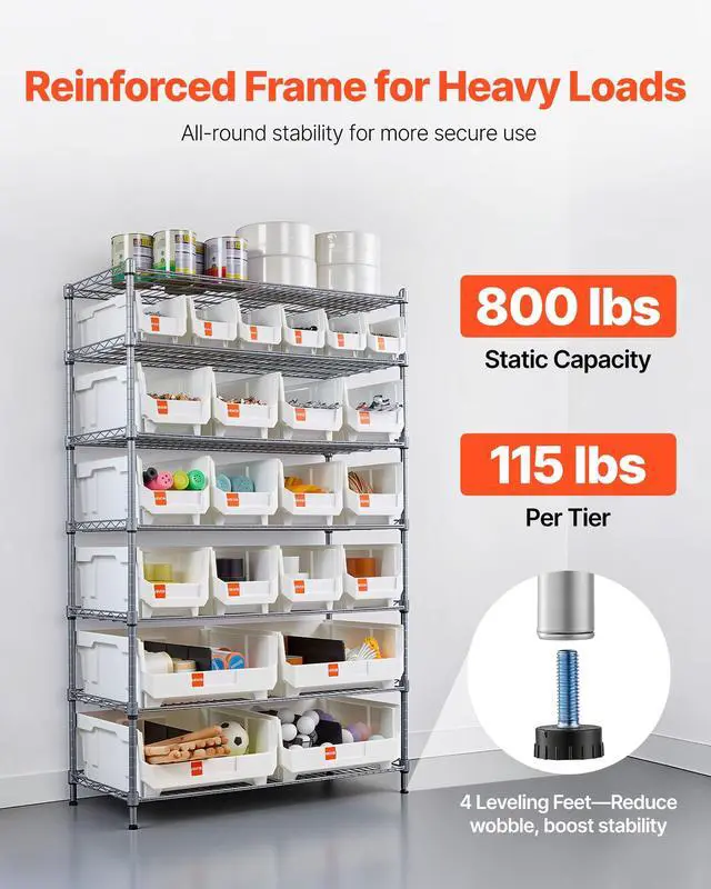 Alt view image 5 of 6 - 7-Tier Rolling Bin Storage Rack, 22 Organizer Bins, Bin Rack Storage Steel Wire Shelving System with Wheels, Mobile Tool Organizer for Garage, Warehouse, Office, Restaurant, Classroom, Kitchen