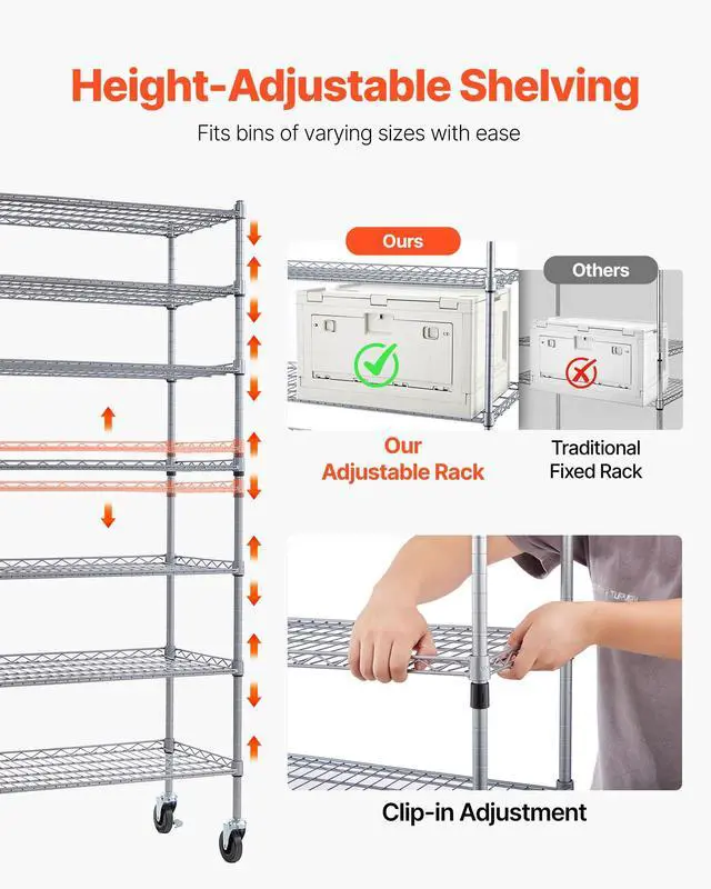 Alt view image 6 of 6 - 7-Tier Rolling Bin Storage Rack, 22 Organizer Bins, Bin Rack Storage Steel Wire Shelving System with Wheels, Mobile Tool Organizer for Garage, Warehouse, Office, Restaurant, Classroom, Kitchen