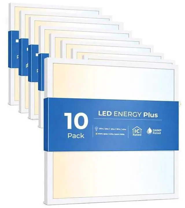 Main image of 10 Pack 2x2 LED Flat Panel Light for Drop Ceiling, 5200lm Selectable 20W/25W/30W/35W/40W, Color Temperature 3000K/3500K/4000K/5000K/6500K, 0-10V Dimmable, 120-277V, ETL, DLC