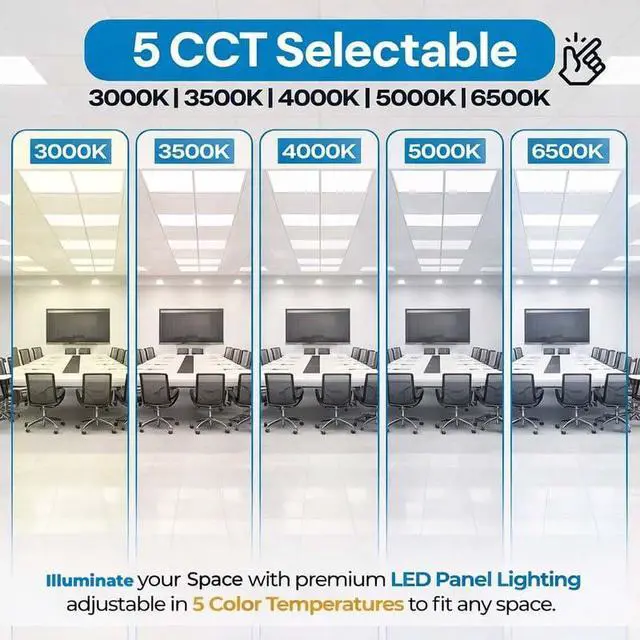 Alt view image 5 of 6 - 10 Pack 2x2 LED Flat Panel Light for Drop Ceiling, 5200lm Selectable 20W/25W/30W/35W/40W, Color Temperature 3000K/3500K/4000K/5000K/6500K, 0-10V Dimmable, 120-277V, ETL, DLC