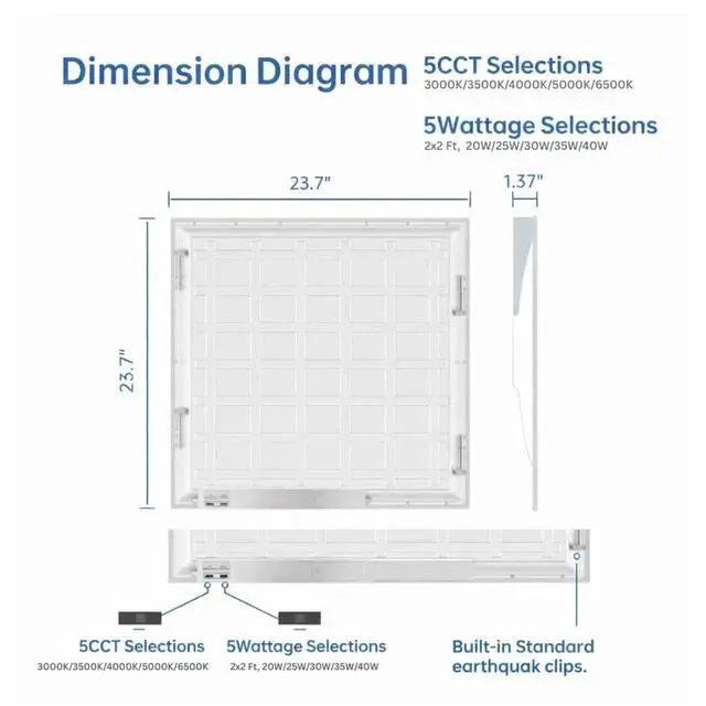 Alt view image 6 of 6 - 10 Pack 2x2 LED Flat Panel Light for Drop Ceiling, 5200lm Selectable 20W/25W/30W/35W/40W, Color Temperature 3000K/3500K/4000K/5000K/6500K, 0-10V Dimmable, 120-277V, ETL, DLC