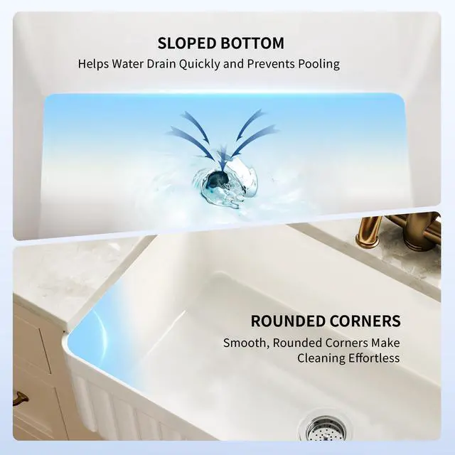 Alt view image 4 of 6 - White Farmhouse Sink 33 inch, Fireclay Apron Front Farm Kitchen Sink, Single Bowl Deep Drop-in Undermount Reversible Sinks with Grid & Strainer