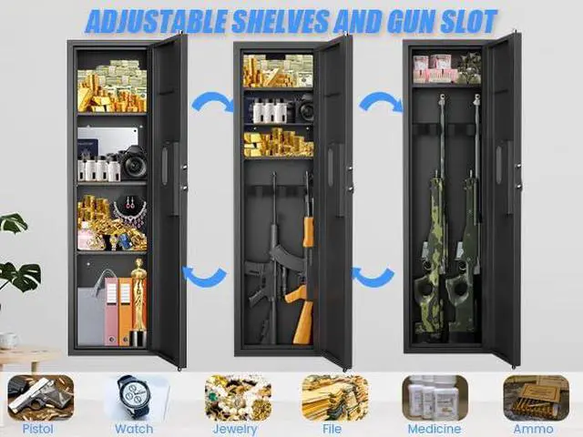 Alt view image 4 of 6 - 47"Tall Wall Safe Between the Studs,Hidden Wall Safe with Digital Lock - Fireproof & Waterproof, Dual Alarm System, Silent Mode,3 Adjustable Shelves,Magnetic Slot -Modern Steel Construction Black