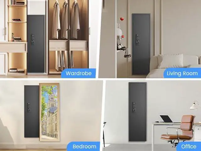 Alt view image 6 of 6 - 47"Tall Wall Safe Between the Studs,Hidden Wall Safe with Digital Lock - Fireproof & Waterproof, Dual Alarm System, Silent Mode,3 Adjustable Shelves,Magnetic Slot -Modern Steel Construction Black