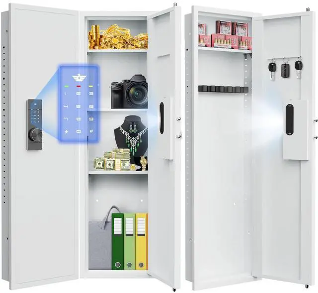 Main image of 47"Tall Wall Safe Between the Studs,Hidden Wall Safe with Digital Lock - Fireproof & Waterproof, Dual Alarm System, Silent Mode,3 Adjustable Shelves,Magnetic Slot -Modern Steel Construction White
