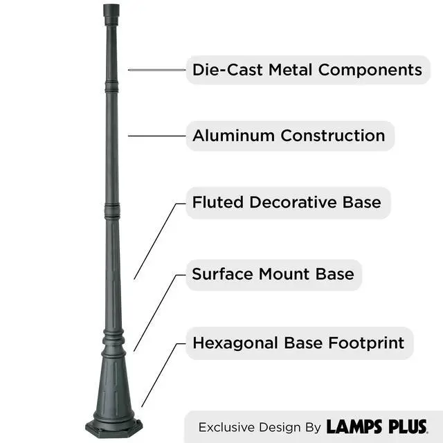 Alt view image 2 of 5 - Hepworth Traditional Outdoor Light Post and Cap Base Black Iron Aluminum Pole 76 3/4" Accessory for Exterior House Porch Patio Garage Yard Garden Driveway Home Lawn Walkway