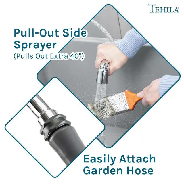 Alt view image 2 of 6 - Grey Space Saver Utility Sink by, Freestanding Tehila Space Saving Laundry Tub, Chrome Gooseneck Faucet with Side Sprayer