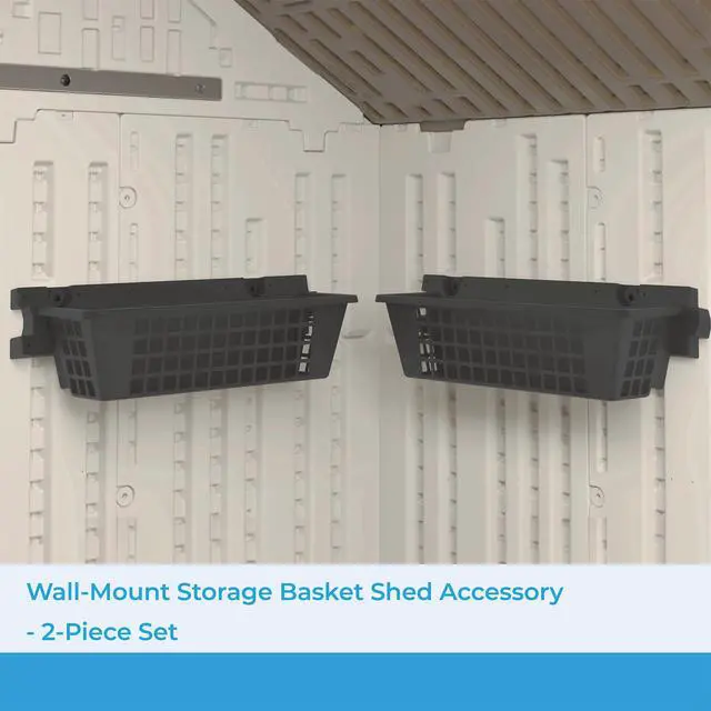Alt view image 3 of 6 - 2 Pack 25 x 7.25 Basket Accessory for Outdoor Shed Bundled with Vertical Shed 2 Shelf Kit, Space Saving Wall Mount Storage, Black