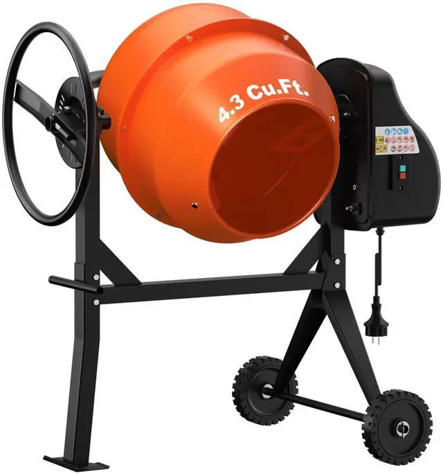 Main image of Electric Cement Mixer, 4.3 Cu.Ft. 450W 3/5HP Portable Concrete Mixer Machine with Wheels & Stand Steel for Stucco, Mortar, Feed Mixing, Ideal for Construction & Farm Use, Orange