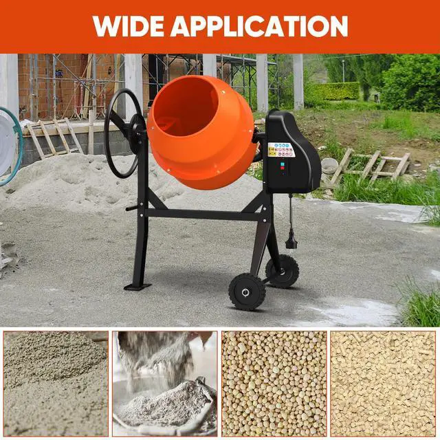 Alt view image 4 of 6 - Electric Cement Mixer, 4.3 Cu.Ft. 450W 3/5HP Portable Concrete Mixer Machine with Wheels & Stand Steel for Stucco, Mortar, Feed Mixing, Ideal for Construction & Farm Use, Orange