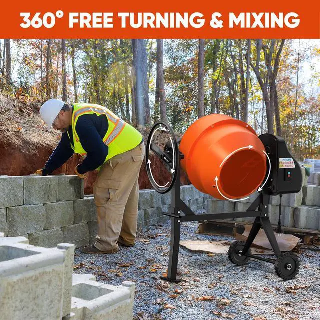 Alt view image 5 of 6 - Electric Cement Mixer, 4.3 Cu.Ft. 450W 3/5HP Portable Concrete Mixer Machine with Wheels & Stand Steel for Stucco, Mortar, Feed Mixing, Ideal for Construction & Farm Use, Orange