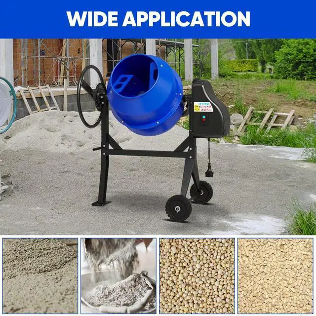 Alt view image 5 of 6 - Electric Cement Mixer, 4.3 Cu.Ft. 450W 3/5HP Portable Concrete Mixer Machine with Wheels & Stand Steel for Stucco, Mortar, Feed Mixing, Ideal for Construction & Farm Use, Blue