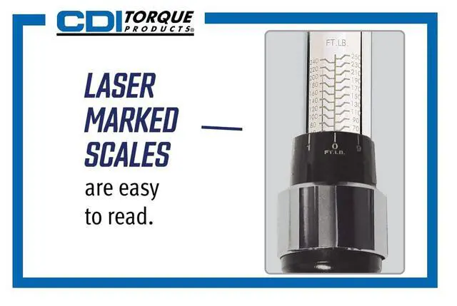 Alt view image 5 of 6 - CDI 2503MFRPH Comfort Grip Dual Scale Micrometer Adjustable Click Style Torque Wrench - 1/2-Inch Drive - 30 to 250 ft. lb. Torque Range