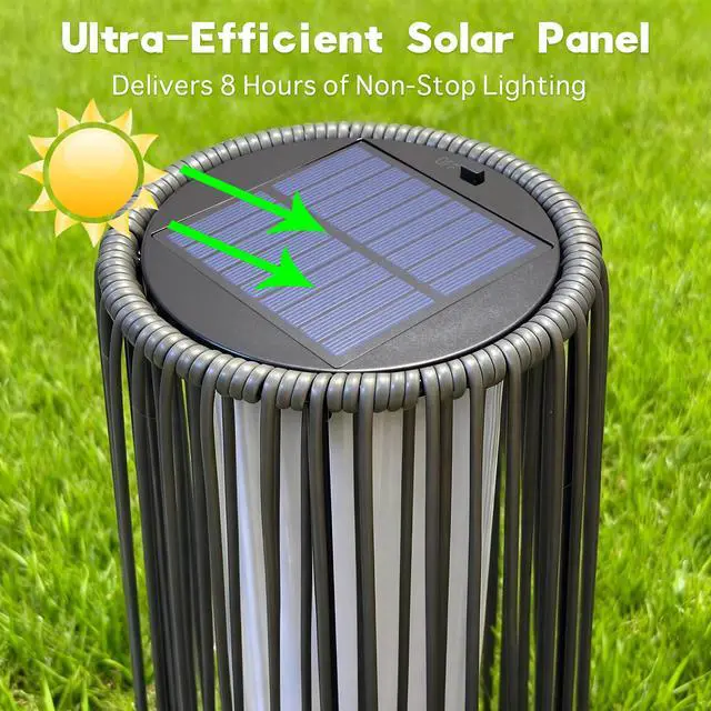 Alt view image 3 of 6 - Outdoor Floor Solar Light 2-Pack, Wicker Solar Patio Lamp Waterproof Outside Deck Lamp for Porch, Yard, Garden, Lawn Decorations - Gray, Gordes 2 PCS