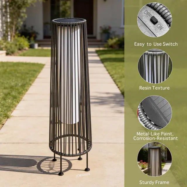 Alt view image 5 of 6 - Outdoor Floor Solar Light 2-Pack, Wicker Solar Patio Lamp Waterproof Outside Deck Lamp for Porch, Yard, Garden, Lawn Decorations - Gray, Gordes 2 PCS