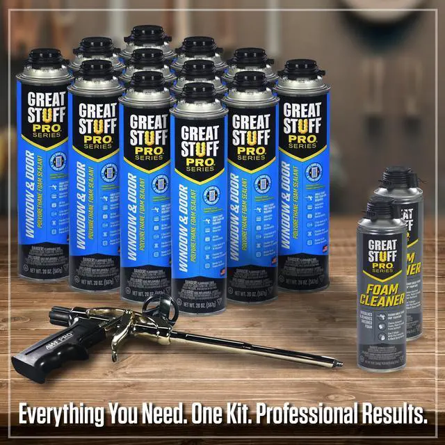 Alt view image 2 of 6 - Window & Door 20 oz Complete Kit 12-Pack Foam Sealant with AWF PRO 8 in Professional Spray Foam Gun & 2 Cans of Cleaner
