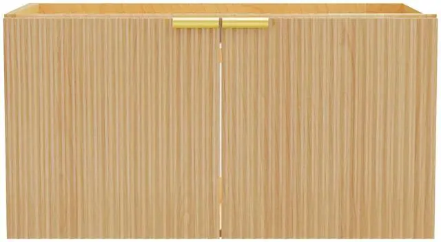 Main image of Modern Bathroom Vanity Without Sink, Floating Wall Mount Cabinet with Wavy Textured Doors, Waterproof Storage for Small Bathroom, Soft-Close Design, Nature Wood (Nature Without Sink, 36")