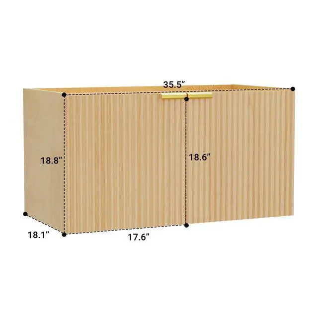 Alt view image 3 of 5 - Modern Bathroom Vanity Without Sink, Floating Wall Mount Cabinet with Wavy Textured Doors, Waterproof Storage for Small Bathroom, Soft-Close Design, Nature Wood (Nature Without Sink, 36")