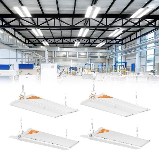 Main image of 2FT Linear High Bay Shop Lights 4-Pack, 30000lm, 200W/150W/100W & 6000K/5000K/4000K Selectable, 0-10V dimmable, Adjustable Tilt Hanging Light Fixture for Warehouse, Workshop, 100-277V, ETL