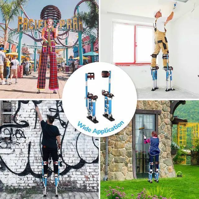 Alt view image 2 of 6 - Drywall Stilts 16" - 24" Adjustable Aluminum Drywall Tools with Comfort Leg Pads for Sheetrock Painting Parade Costume Cleaning String Light Decor - 1 Pair of Blue Stilts