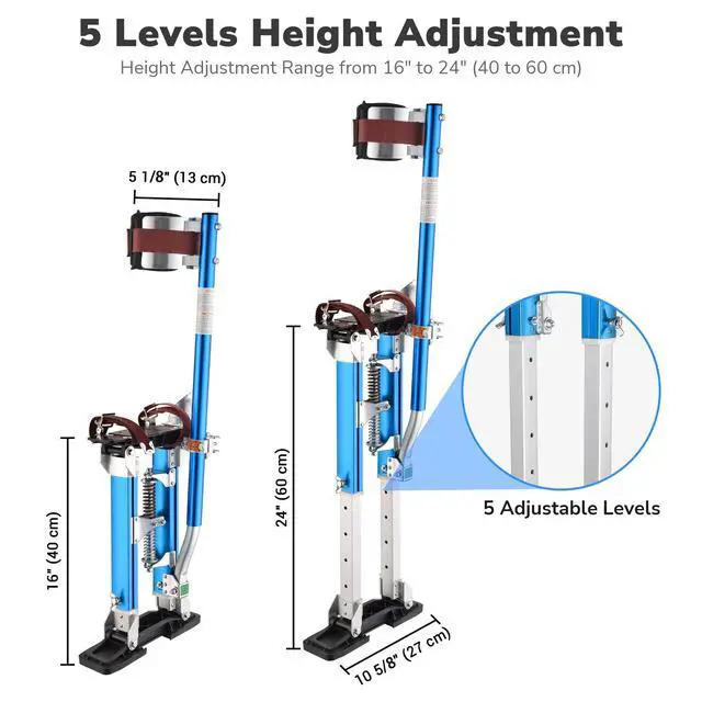 Alt view image 4 of 6 - Drywall Stilts 16" - 24" Adjustable Aluminum Drywall Tools with Comfort Leg Pads for Sheetrock Painting Parade Costume Cleaning String Light Decor - 1 Pair of Blue Stilts