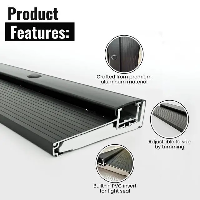 Alt view image 2 of 6 - KC Hardware Black Adjustable Aluminum Threshold, Short Width, Hidden Screw Design, Heavy-Duty Exterior Door Threshold for Residential & Commercial Doorways, Adapts Seamlessly to Door Height (72 Inch)