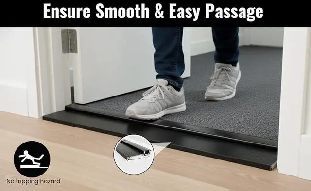 Alt view image 4 of 6 - KC Hardware Black Adjustable Aluminum Threshold, Short Width, Hidden Screw Design, Heavy-Duty Exterior Door Threshold for Residential & Commercial Doorways, Adapts Seamlessly to Door Height (72 Inch)