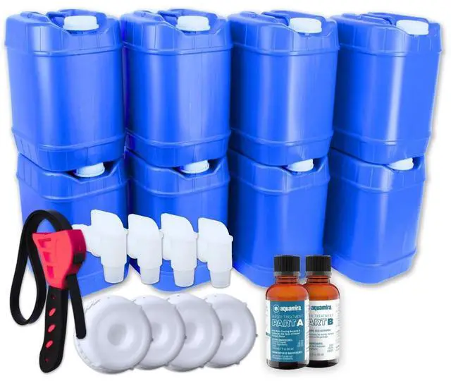 Main image of 5-Gallon Stackable Water Storage Containers, Water Treatment, 12 Lids + 4 Spigot, Easy Fill, Survial Supply Emergency Water Storage for Disaster Preparedness, 40 Gallon (8 Tank)