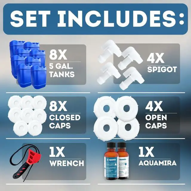 Alt view image 2 of 6 - 5-Gallon Stackable Water Storage Containers, Water Treatment, 12 Lids + 4 Spigot, Easy Fill, Survial Supply Emergency Water Storage for Disaster Preparedness, 40 Gallon (8 Tank)