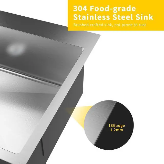 Alt view image 5 of 6 - 's 24-Inch Laundry Sink comes with a pull-out sprayer faucet and Brown cabinet. This stainless steel utility sink with cabinet is ideal for laundry and utility rooms, kitchens
