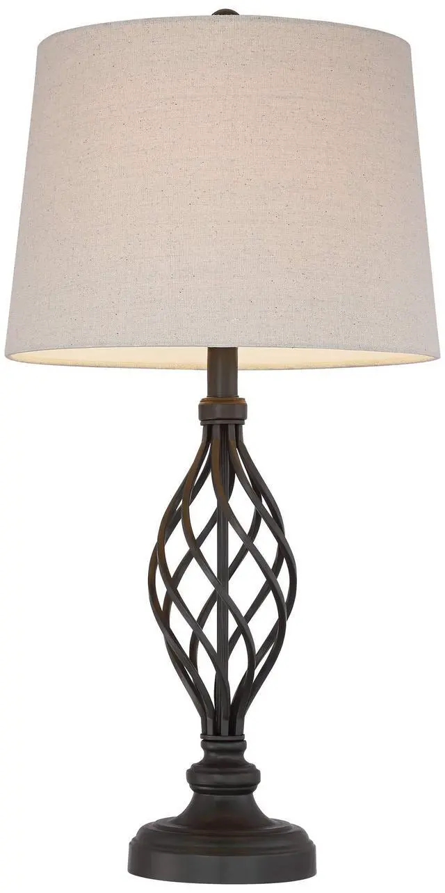 Alt view image 6 of 6 - Annie Modern Industrial 3-Way Table Lamps 28" Tall Set of 2 with Dimmers Bronze Iron Cream Tapered Drum Shade for Bedroom Living Room House Home Bedside Nightstand Office