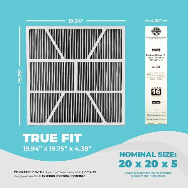 Alt view image 2 of 6 - Lennox X7935 20x20x5 Furnace Filter, Carbon Clean Merv 16 Home HVAC Air Filter, 2 Pack with Wholesalehome Cleaning Cloth