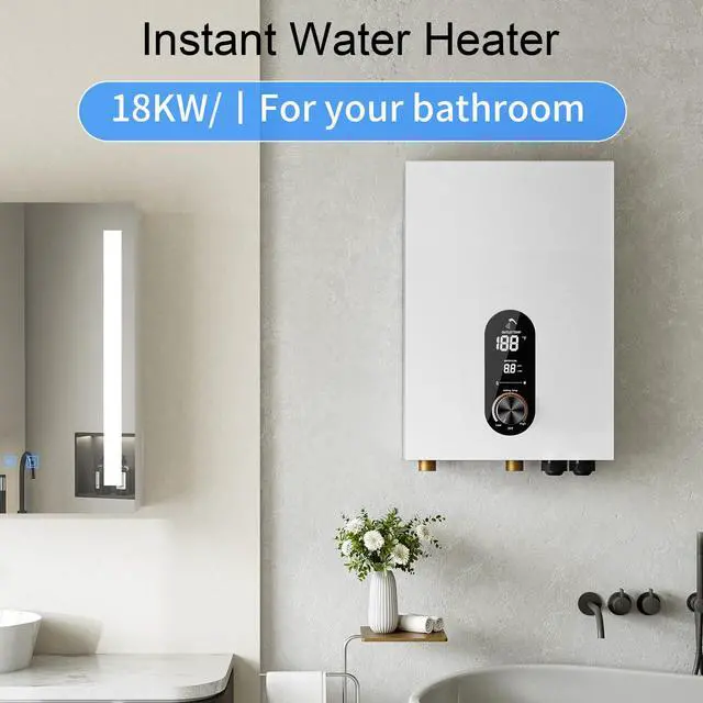 Alt view image 5 of 6 - Electric Tankless Water Heater,240V Electric Water Heater,27kW Tankless Water Heater,Instant Water Heater for Shower with LED Display,Self Modulates to Save Energy Use,White