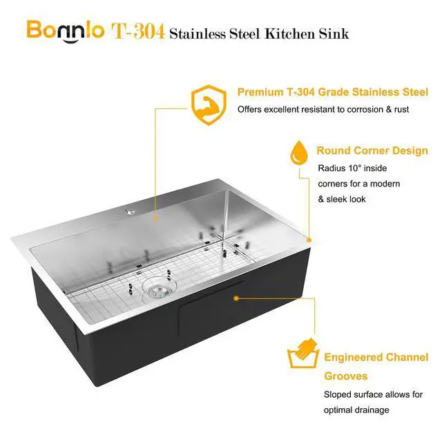 Alt view image 2 of 6 - 32 Inch Top mount Kitchen Sink Drop-in, Farmhouse Kitchen Sink with Sink Protector 18 Gauge, Workstation Sink, 304 Stainless Steel Single Bowl Sinks for RV, Travel Trailer, Garage, 32x22x9
