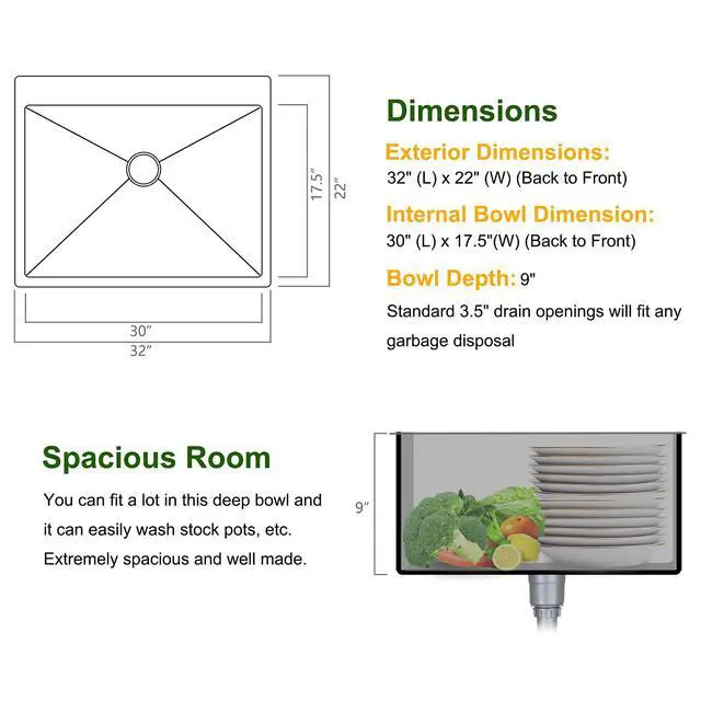 Alt view image 4 of 6 - 32 Inch Top mount Kitchen Sink Drop-in, Farmhouse Kitchen Sink with Sink Protector 18 Gauge, Workstation Sink, 304 Stainless Steel Single Bowl Sinks for RV, Travel Trailer, Garage, 32x22x9