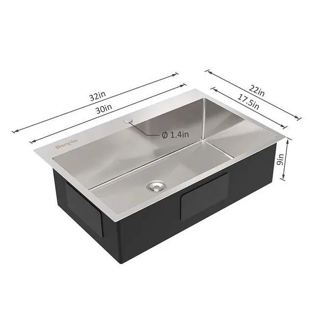 Alt view image 6 of 6 - 32 Inch Top mount Kitchen Sink Drop-in, Farmhouse Kitchen Sink with Sink Protector 18 Gauge, Workstation Sink, 304 Stainless Steel Single Bowl Sinks for RV, Travel Trailer, Garage, 32x22x9