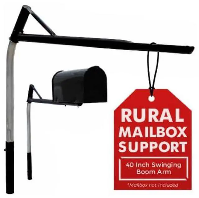 Main image of Mailbox Support Post with Swinging Boom Arm, No Dig Post, Galvanized Steel, Ideal for Both Rural and Residential, for All Mailbox Sizes (Accessories Sold Separately), 40 inch (Black)